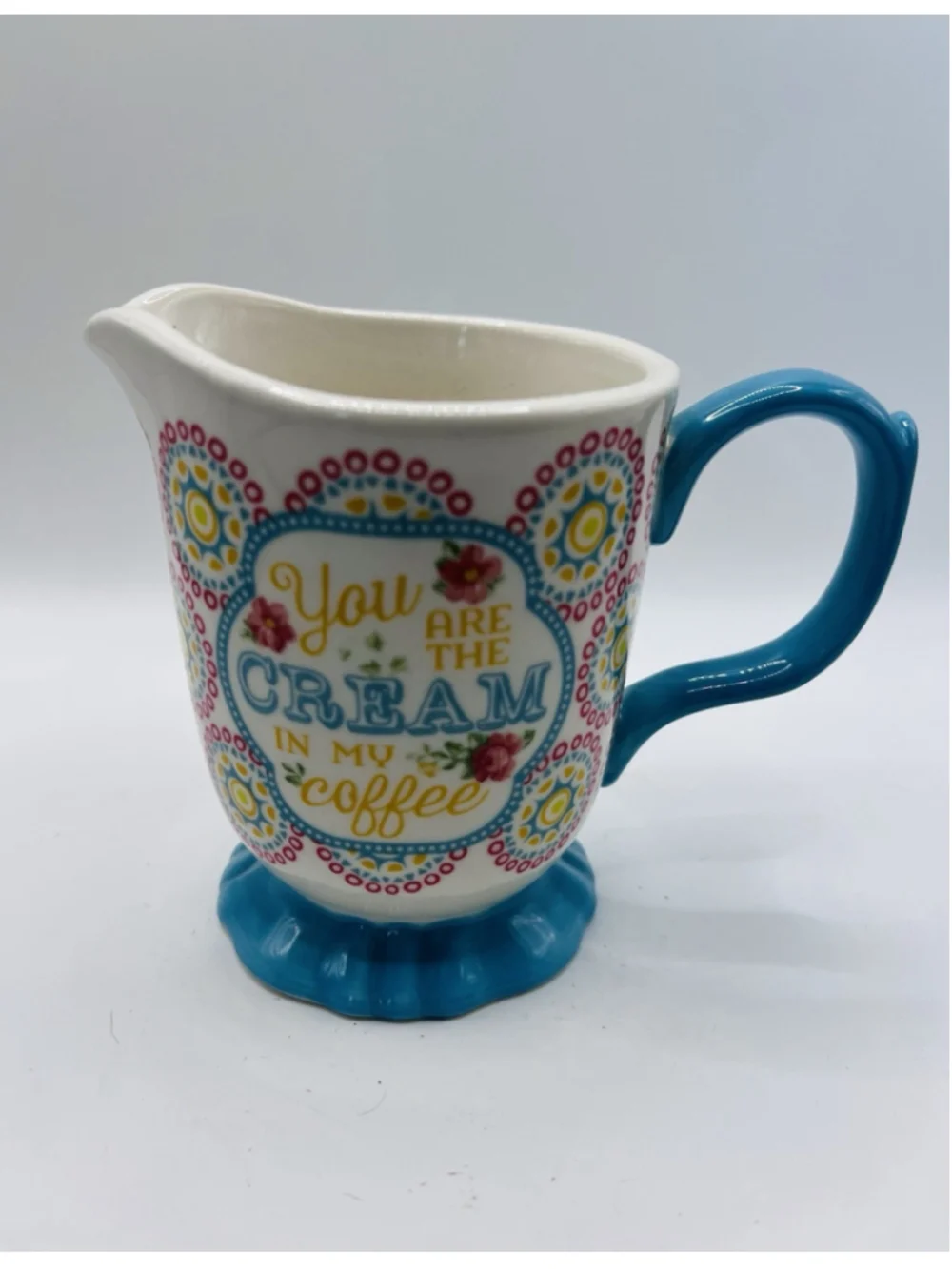 Pioneer Woman Blossom Jubilee Coffee Creamer Pitcher Teal Footed Floral